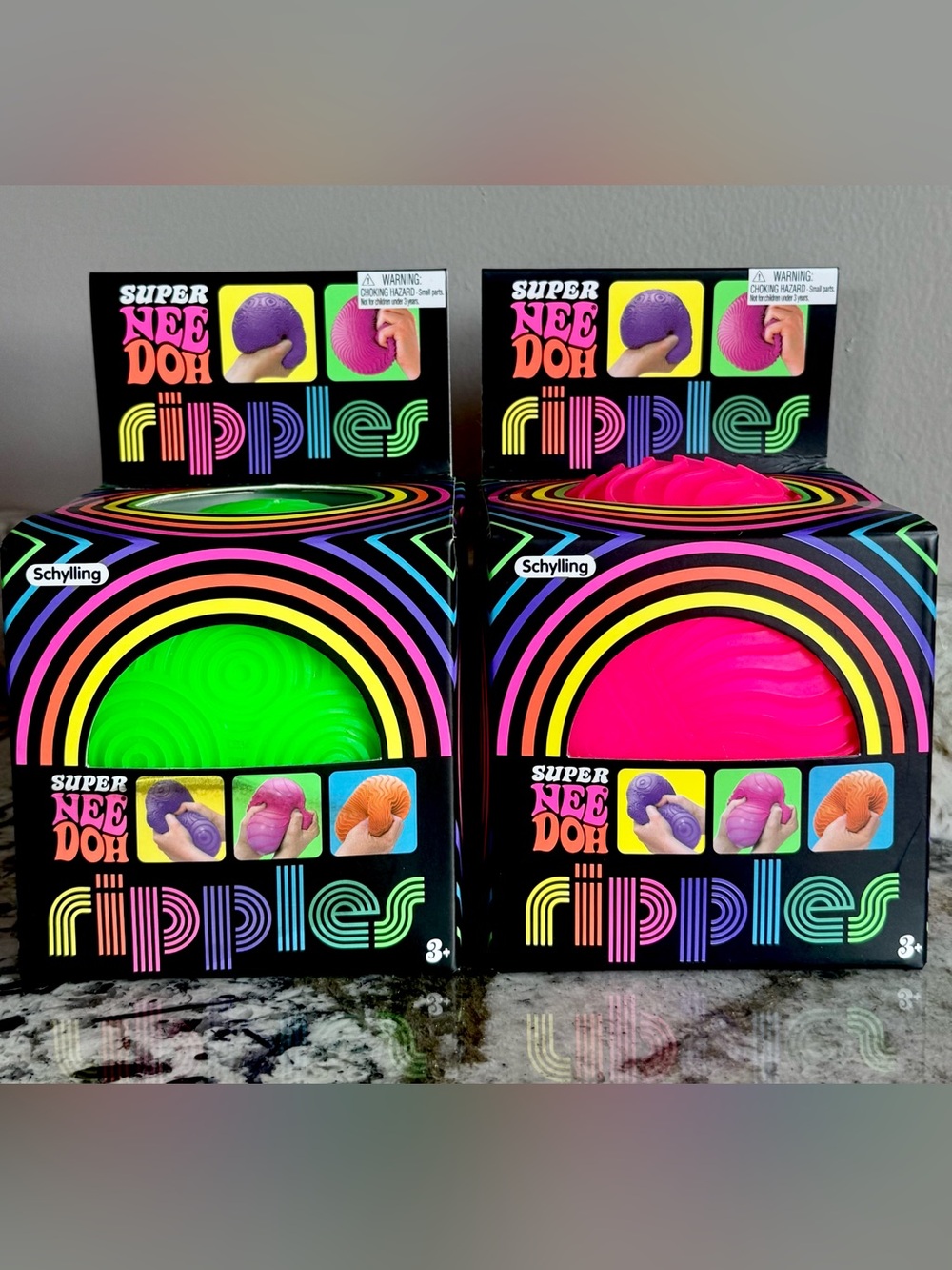 Super NeeDoh Ripples Stress Ball - Neon Green & Hot Pink